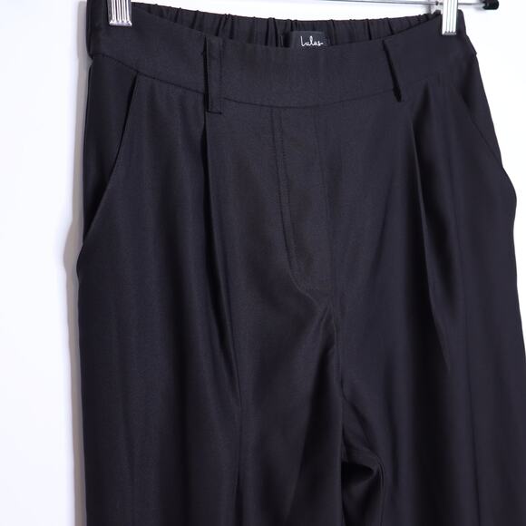 LULUS Satin Pleated Pull On Pant Black High Rise Tapered Fit Unlined Women's S - Picture 3 of 8
